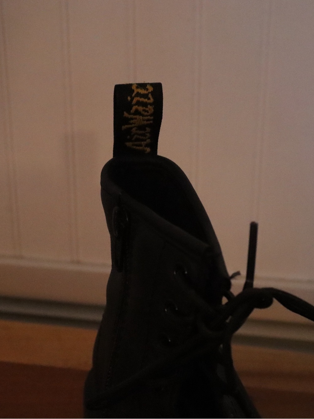 Dr. Martens Black Lace-Up Ankle Boots with Yellow Heel Loop